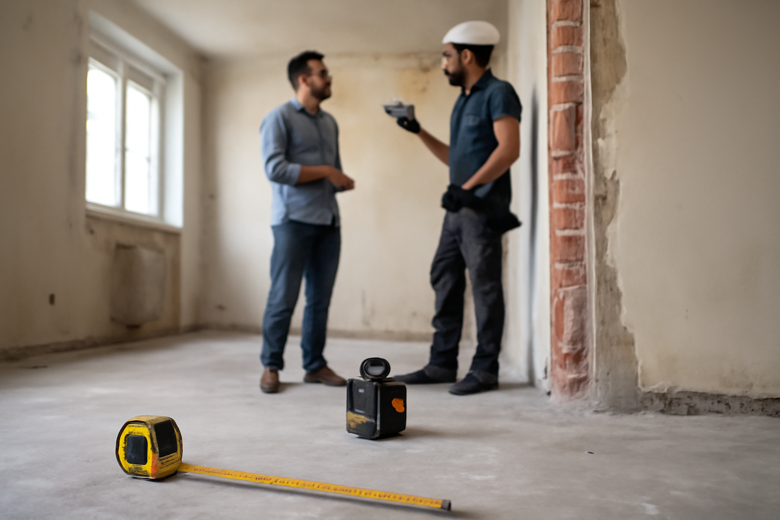 Travaux de rénovation : chantier dans un logement avec ruban de mesure