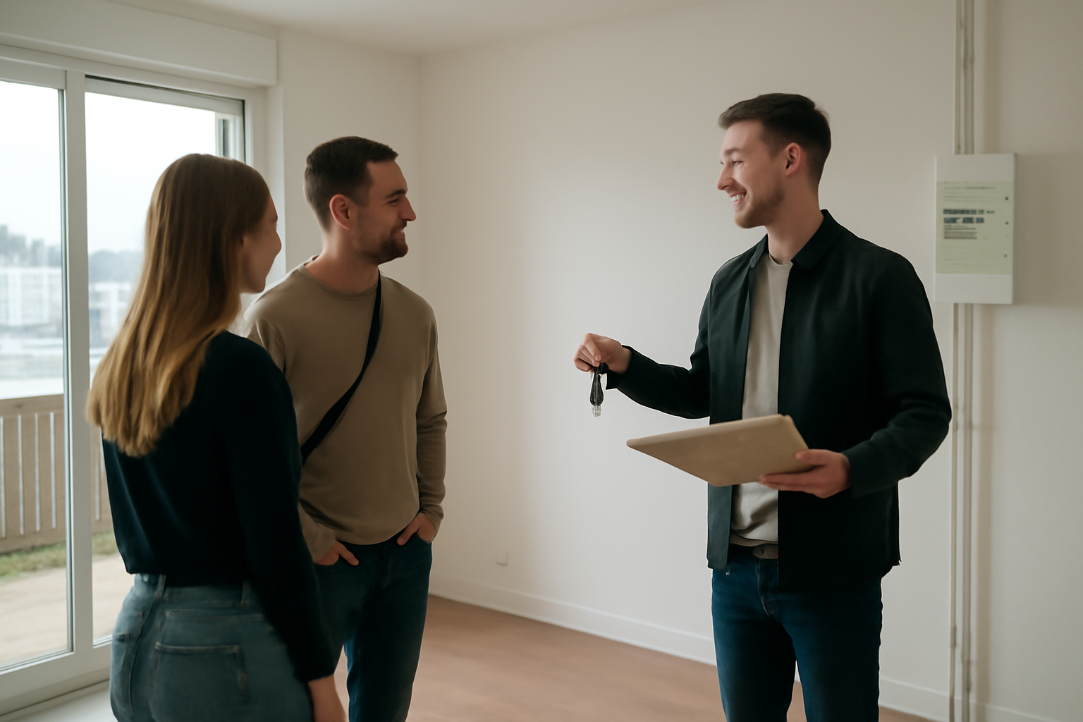 Location tréport particulier : visite d’un appartement à Le Tréport par un couple devant une façade de maison