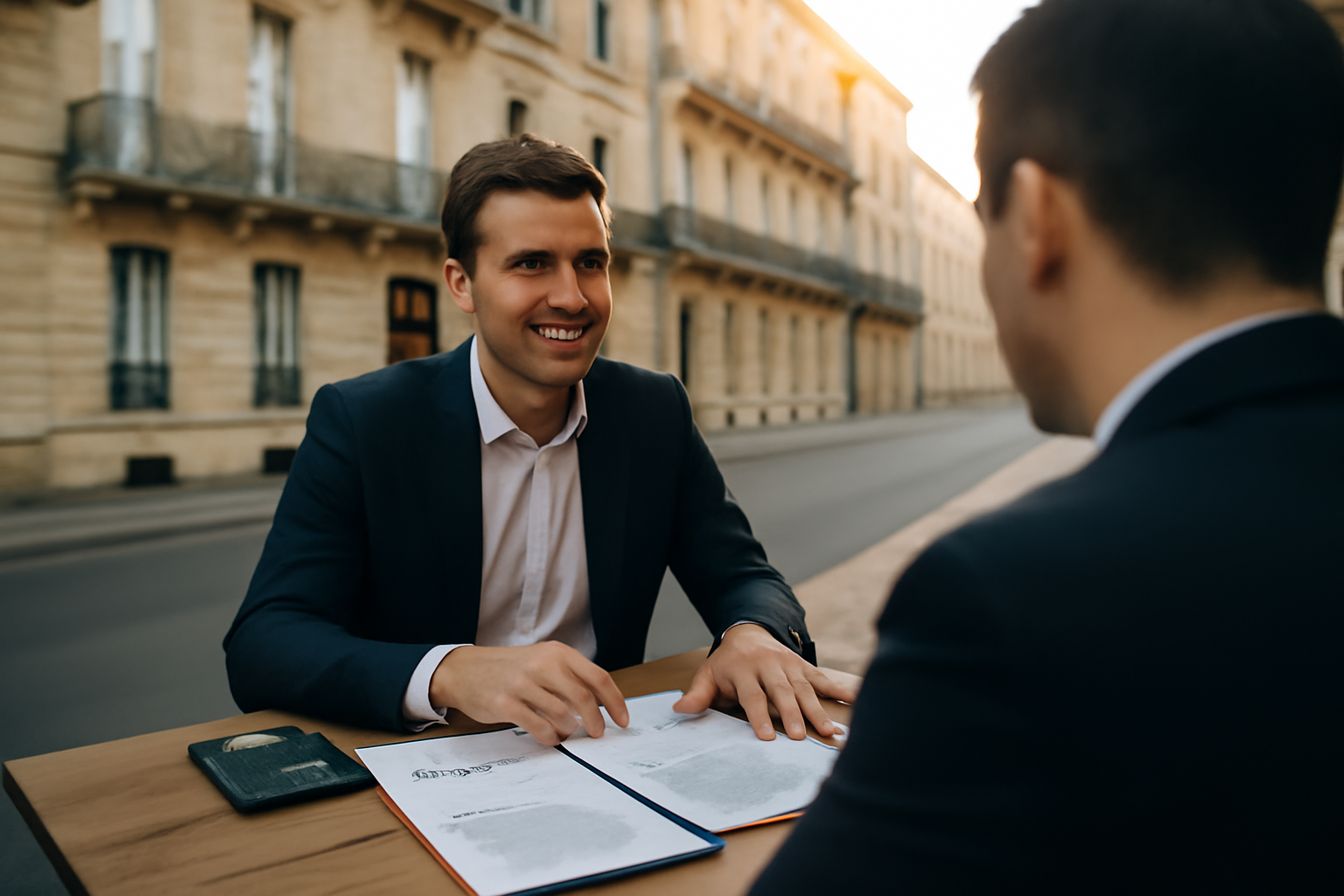 investissement locatif Bordeaux : façade d’immeuble bordelais et dossier de vente sur table