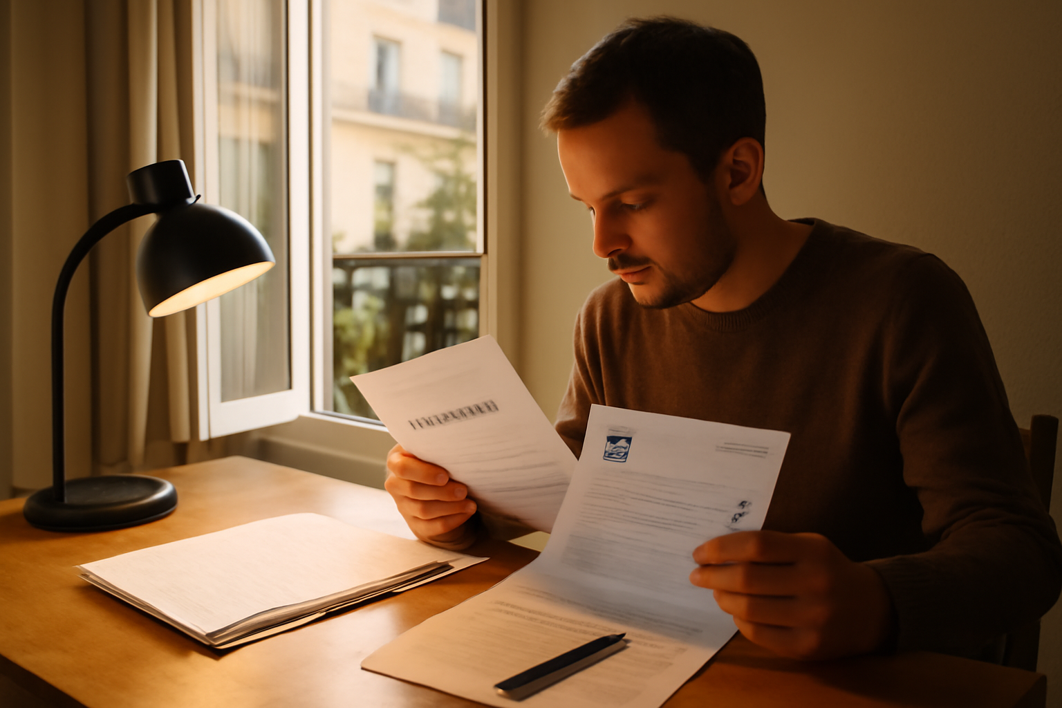 Logement conventionné pour apl : bail et documents CAF sur une table, lumière naturelle