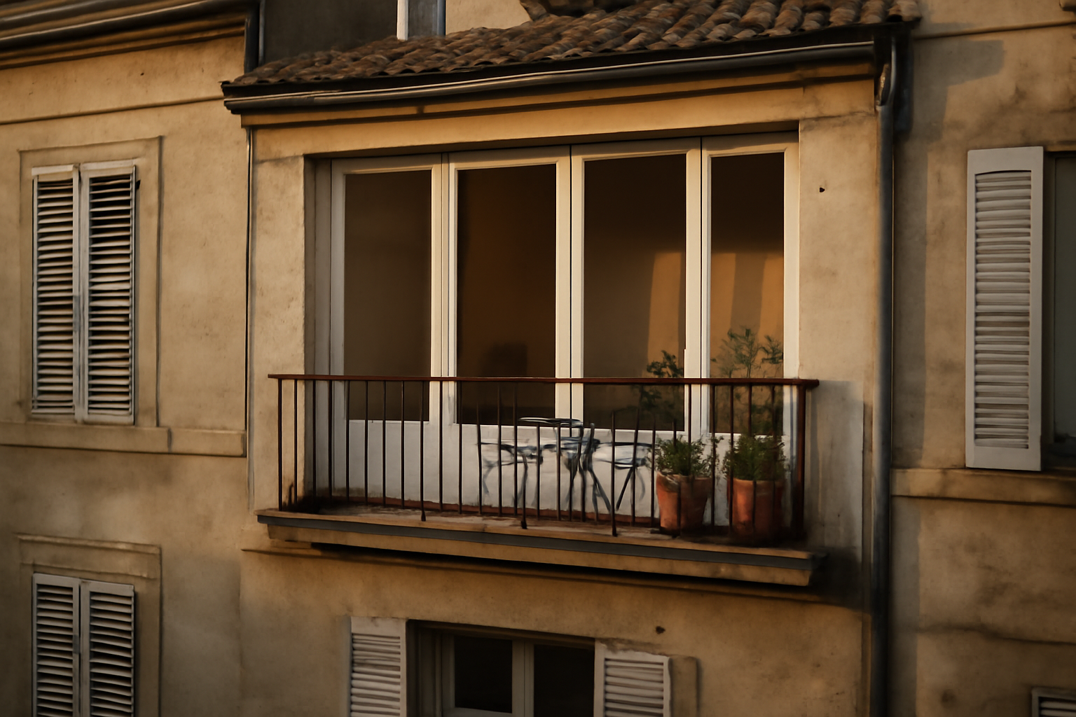 loggia appartement : vue réaliste d’une loggia fermée sur un immeuble français