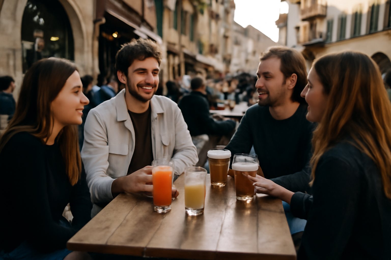 Bar à Annecy, terrasse animée et cocktails servis en soirée