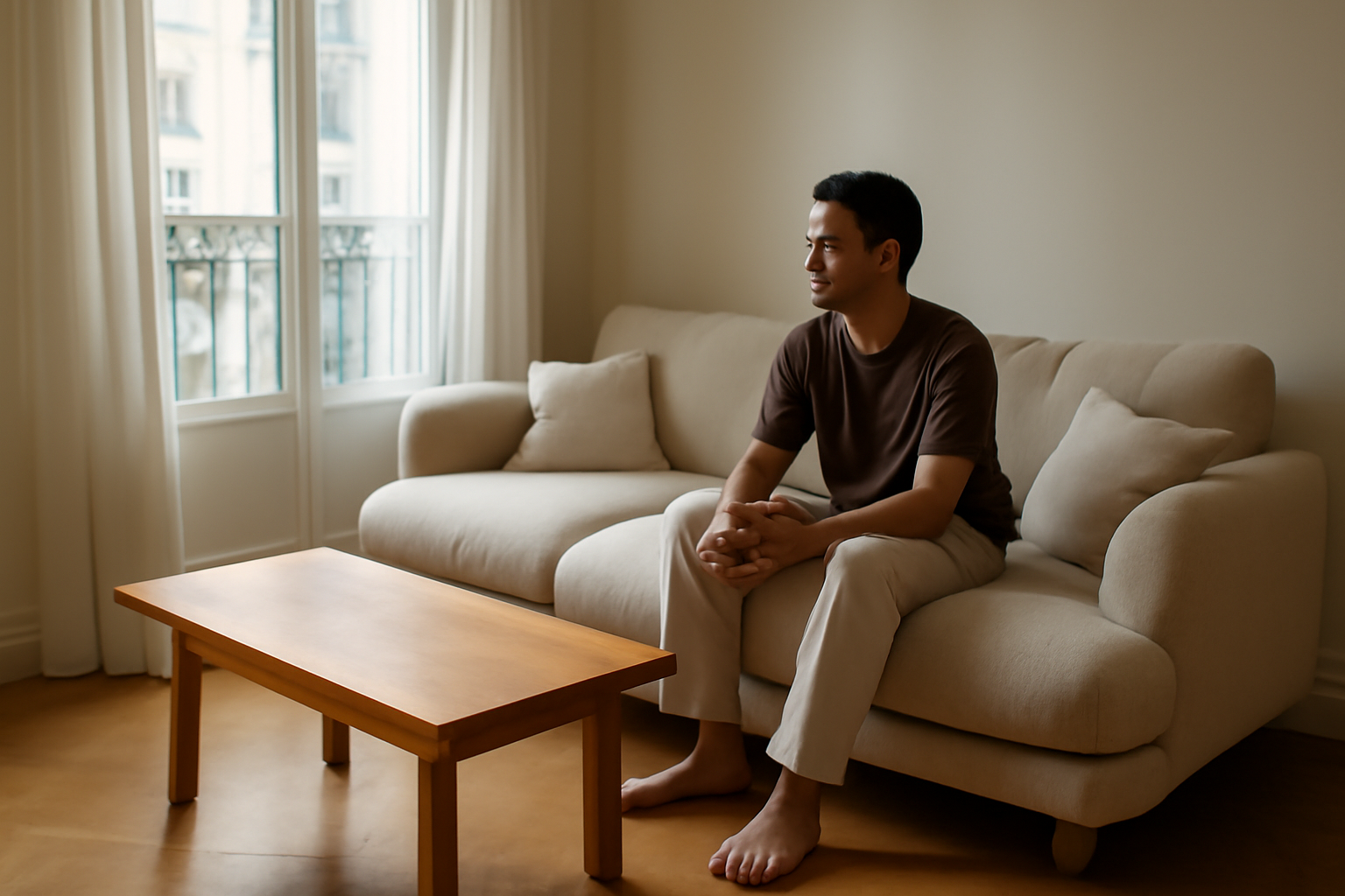 canapé nuage beige dans un salon lumineux, coussins moelleux et assise confortable