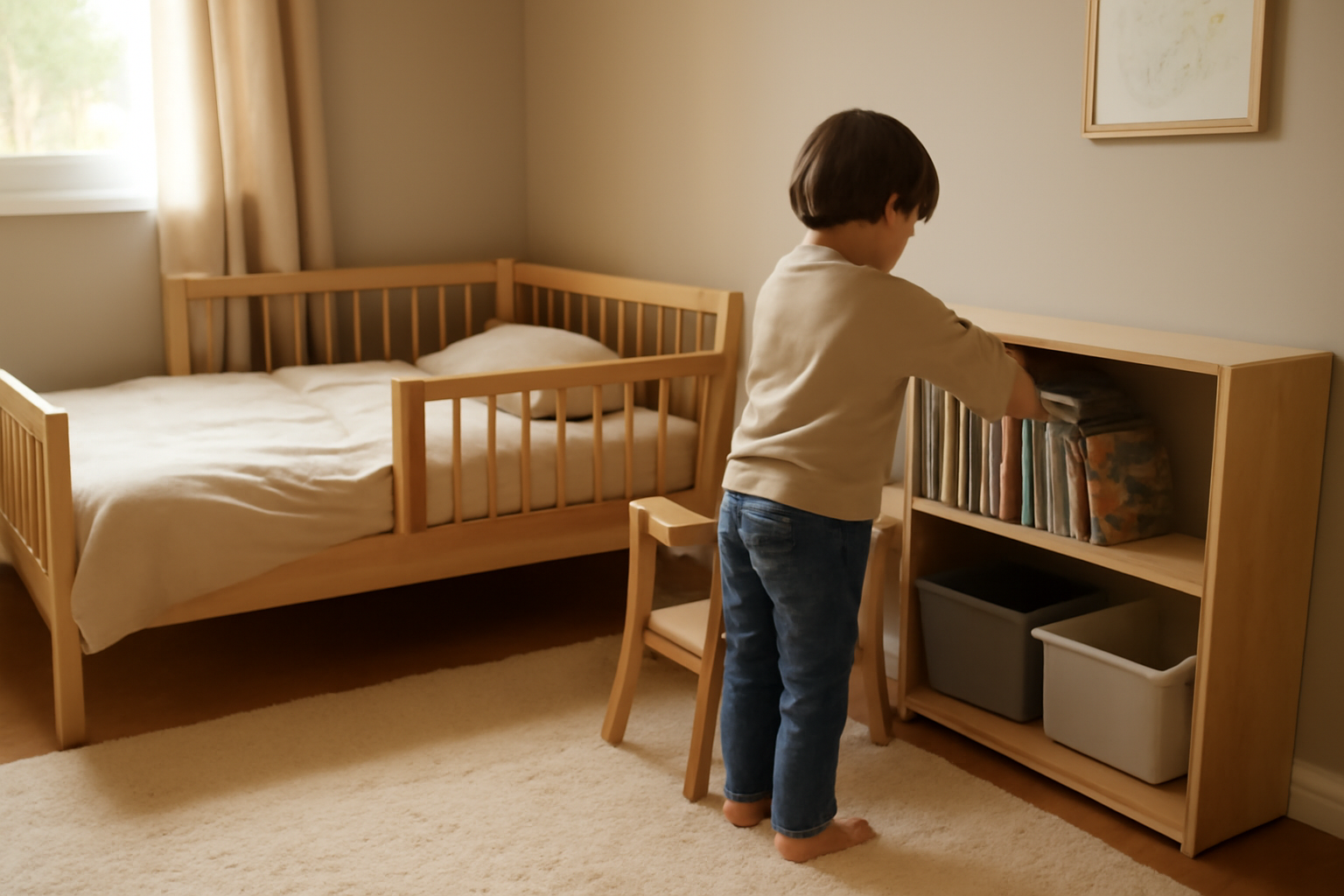 chambre enfant avec lit évolutif et rangements accessibles