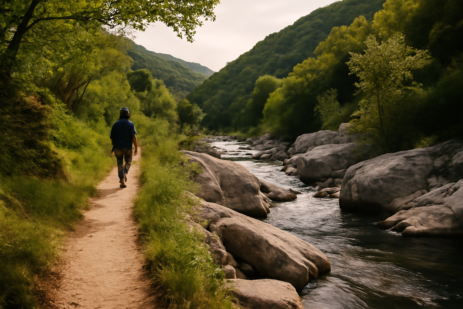 Vallée de la Cance en Ardèche, lit étroit et roches au bord de l’eau
