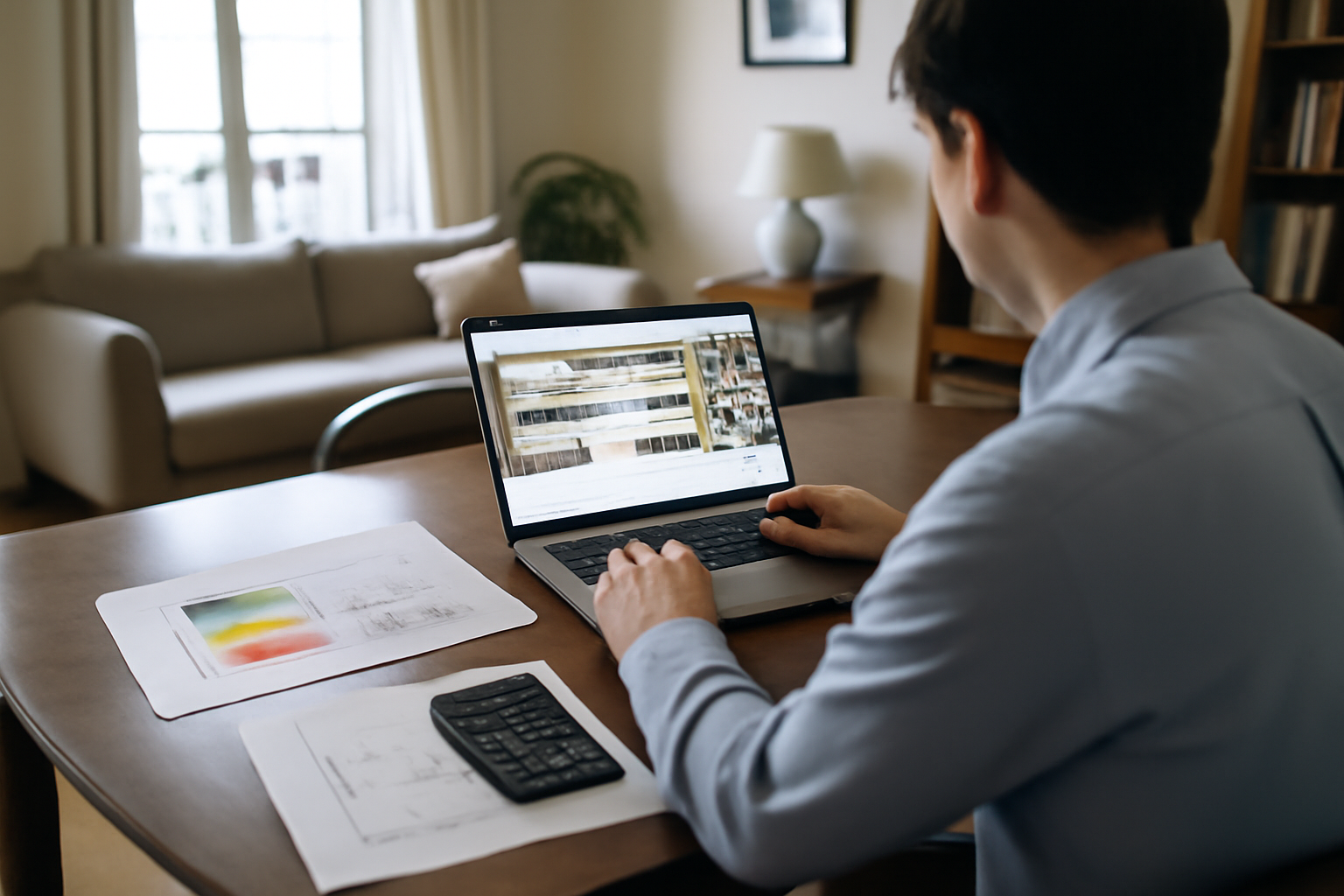 bricosuccess-immo.fr estimation immobiliere : saisie d’un bien sur ordinateur, documents et diagnostics sur table