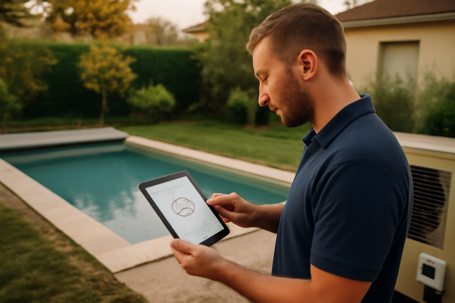 Chauffage piscine connecté économie : régulation et appli sur commande près d’une piscine