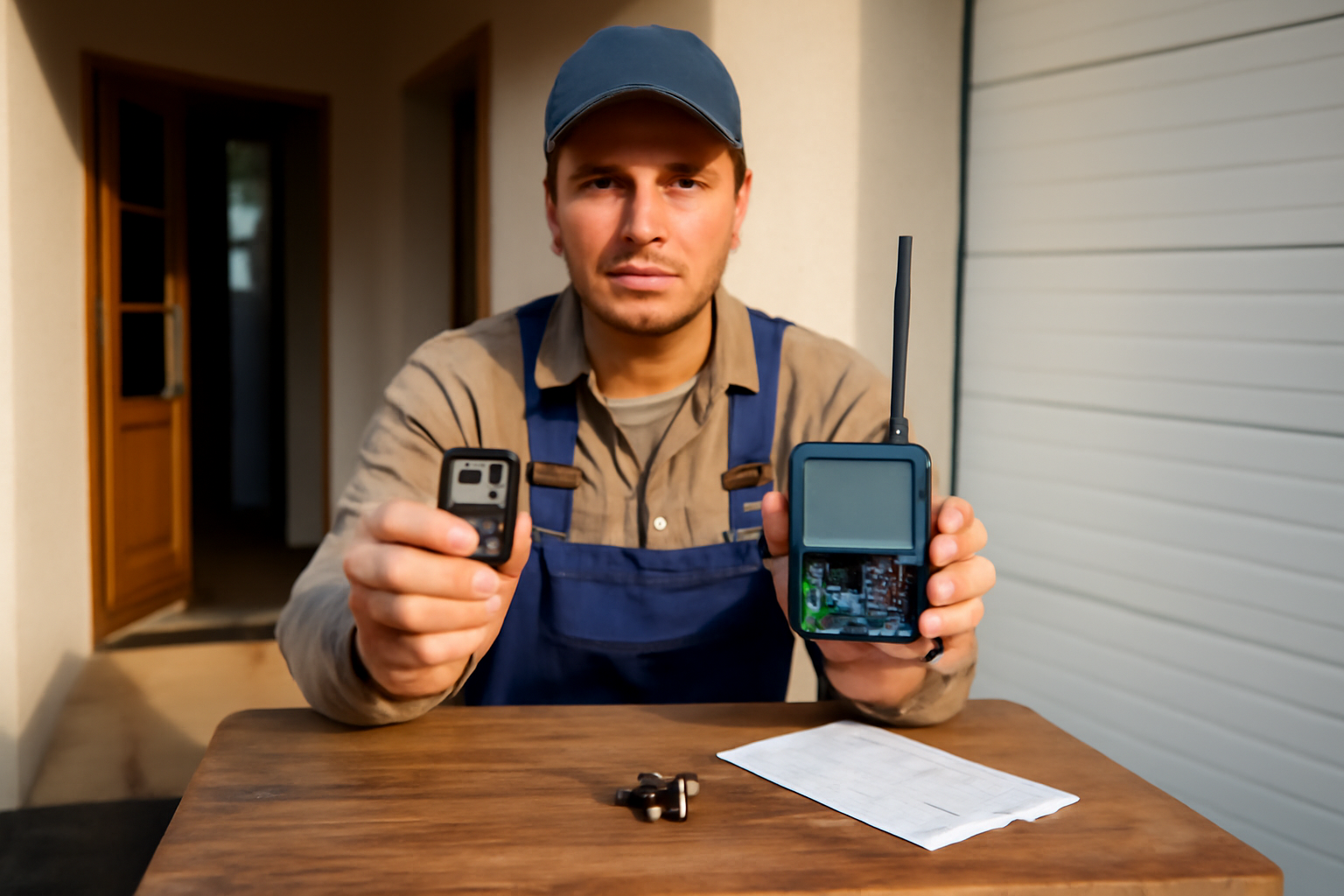 Télécommande universelle portail et récepteur de motorisation sur table, utilisation en conditions réelles